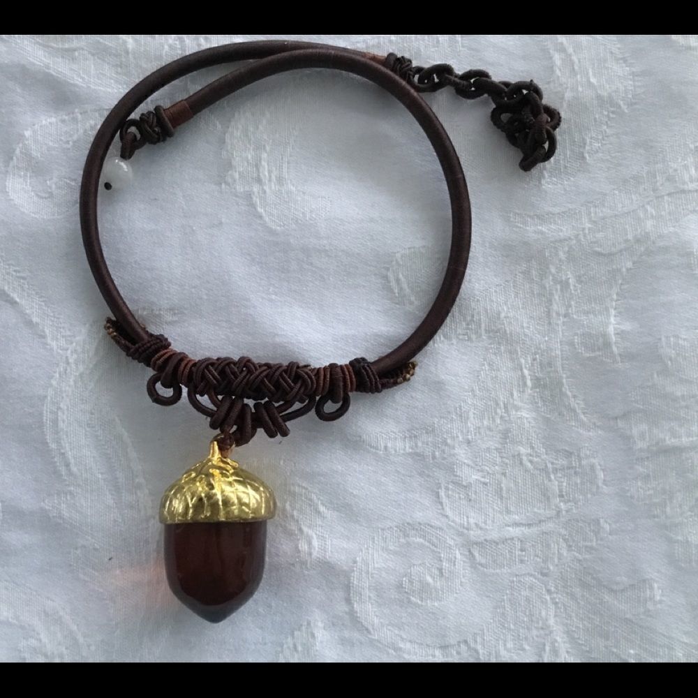 OOAK handmade necklace with glass acorn pendant. J0024
